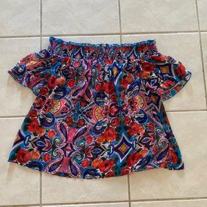 Papaya Sheer Off The Shoulder Short  Sleeve Blouse